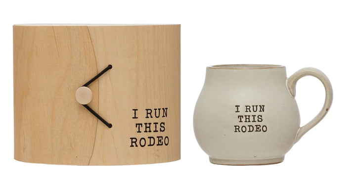 Stoneware Mug with Wood Gift Box - I Run This Rodeo - Main Street Roasters