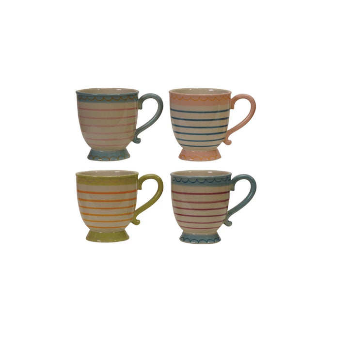 Striped Footed Mugs - Set of 4 Colors