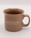 Main Street Roasters brown ceramic coffee terra cotta mug with logo
