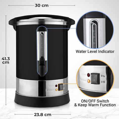 50 Cup Commercial Coffee Urn - Dimensions | Zulay Kitchen - Main Street Roasters