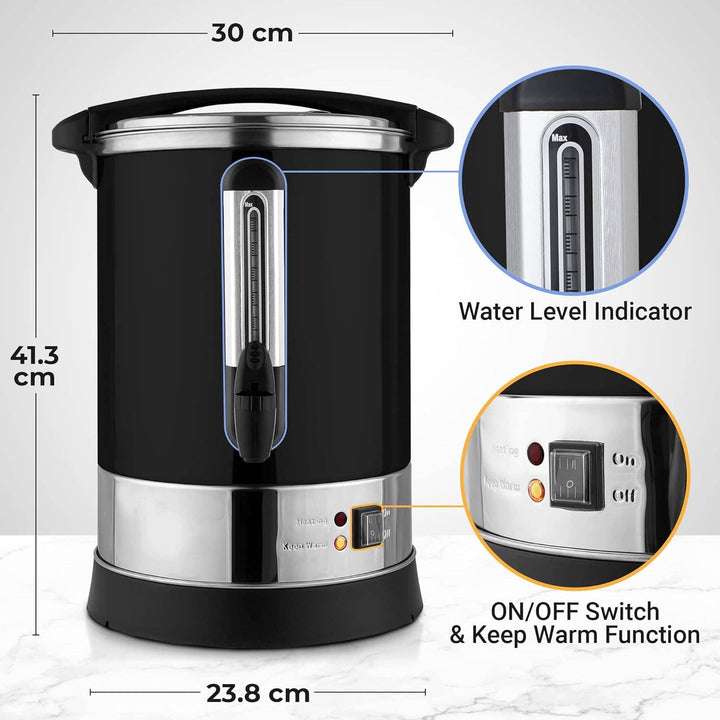 50 Cup Commercial Coffee Urn - Dimensions | Zulay Kitchen - Main Street Roasters