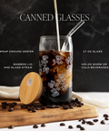 Canned glasses with coffee and text on a dark background