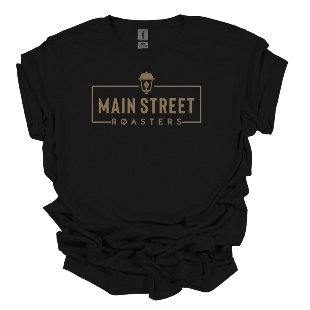 Black MSR Tee Shirt | Gold Logo - Main Street Roasters