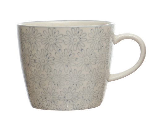 Hand-Stamped Spring Mug 10oz - Gray Faded Flower