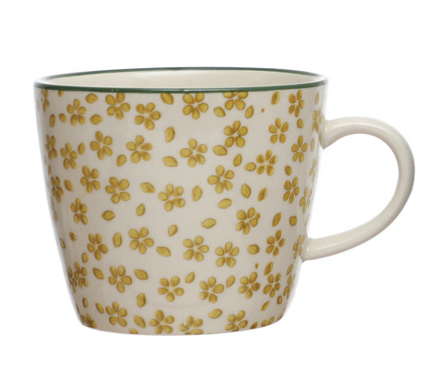 Hand-Stamped Spring Mug 10oz - Yellow Flowers