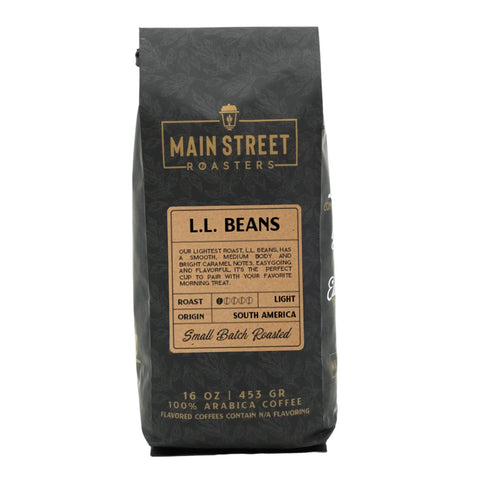 Main Street Roasters L.L. Beans light roast coffee in black branded bag