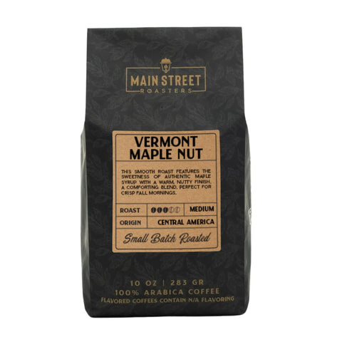 Main Street Roasters Vermont Maple Nut medium roast coffee bag
