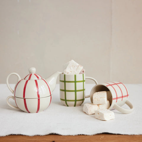 Hand-Painted Grid Pattern Mug | 10 oz.