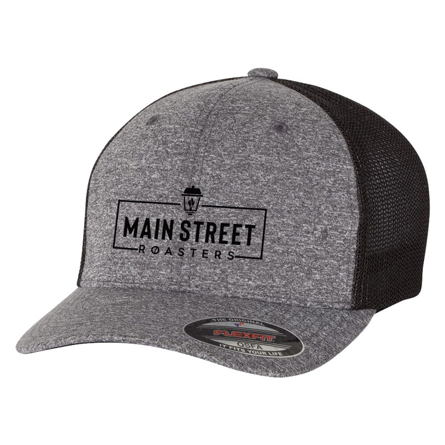 Flex Fit Trucker Hat Dark Gray & Black Main Street Roasters 