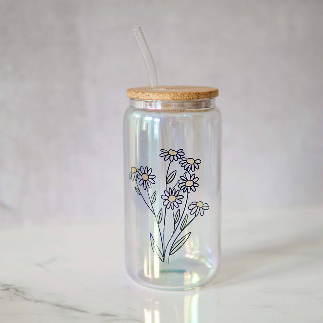 Spring Daisy Bouquet Iridescent Can Glass - Main Street Roasters