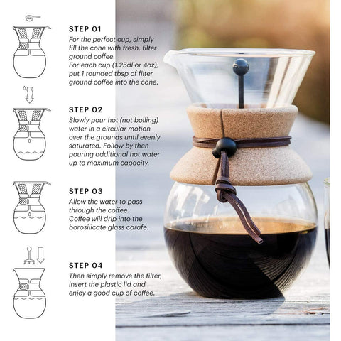 Bodum Pour Over Coffee Maker | Permanent Filter | Cork Band | 34 Ounce Bodum 