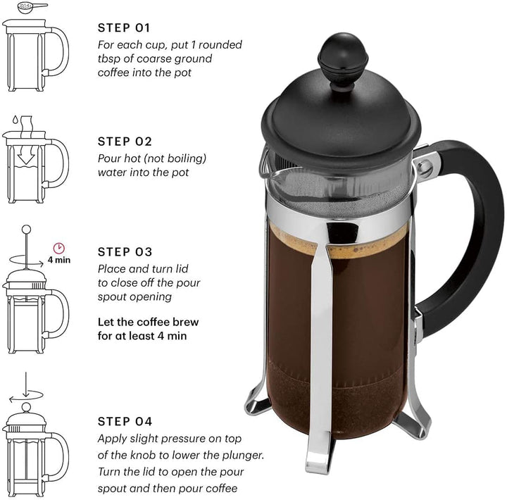 Bodum Java French Press | Black 8 Cup - Instructions - Main Street Roasters