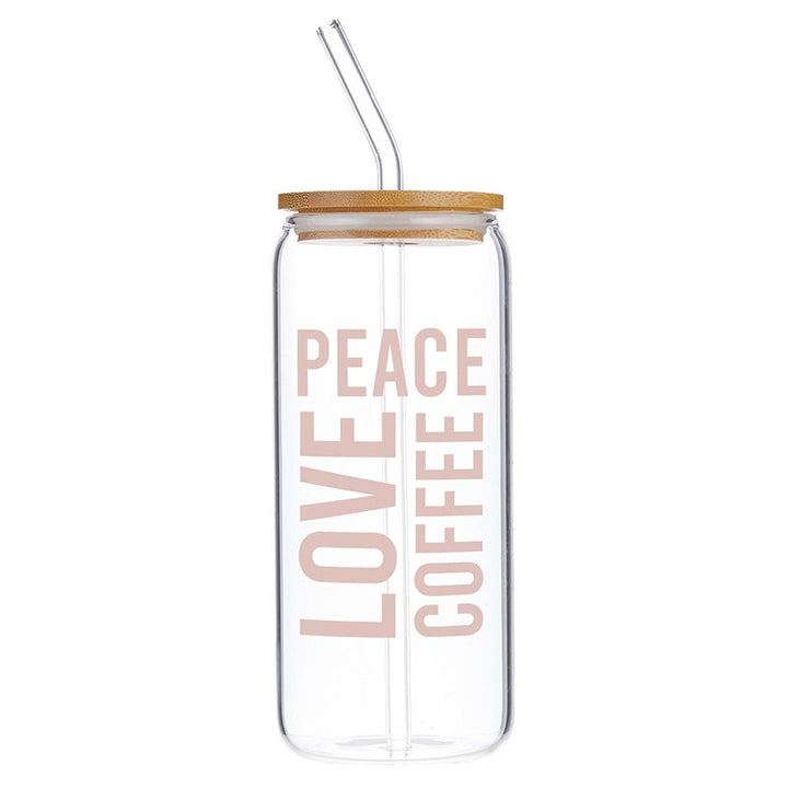 Glass Cold Brew Coffee Tumbler with Bamboo Lid - Peace Love Coffee - Main Street Roasters