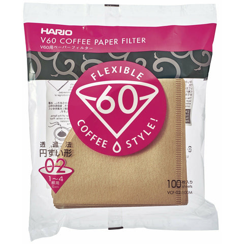 Hario V60 Coffee Filters | Bleached and Natural - Bodum 02 Size Natural 100 Count Bag VCF-02-100M 