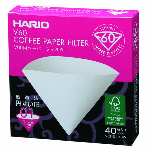 Hario V60 Coffee Filters | Bleached and Natural - Bodum 01 Size Paper 40 Count VCF-01-40W 