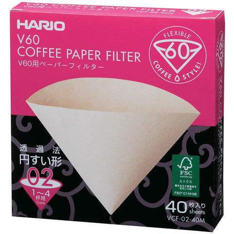 Hario V60 Coffee Filters | Bleached and Natural - Bodum 02 Size Natural 40 Count VCF-02-40M 