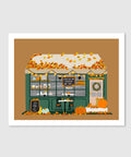Illustrated Autumn Coffee Shop Thanksgiving Wall Art - Main Street Roasters