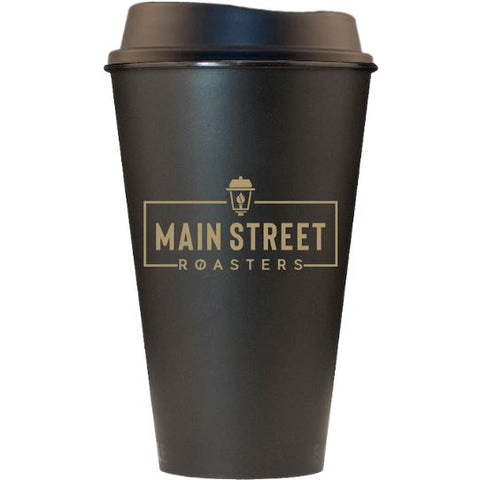 Main Street Roasters Reusable Plastic Travel Cup Black