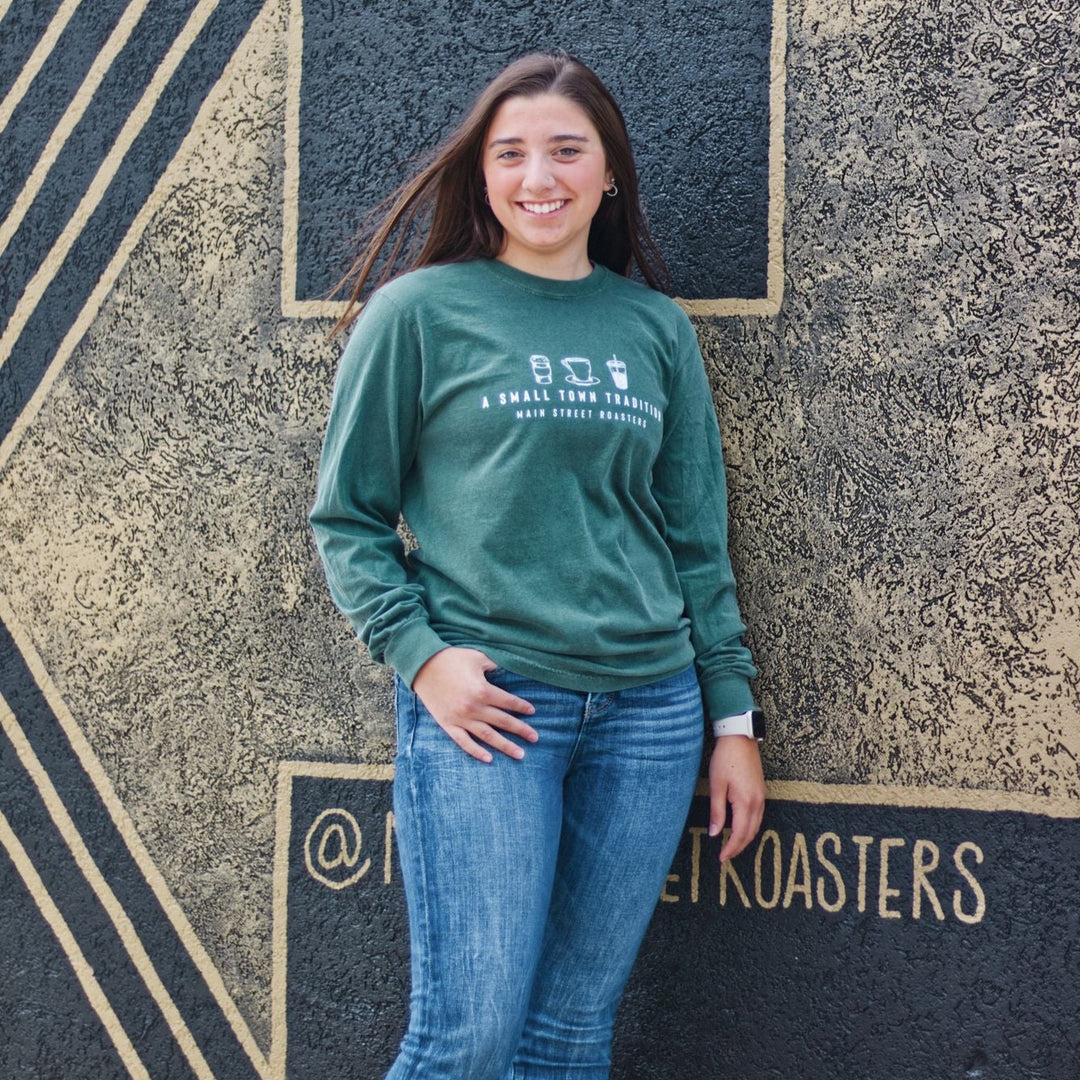 Small Town Traditions Long Sleeve Tee -  Blue Spruce | Comfort Colors  - Main Street Roasters