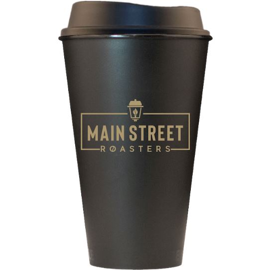 Black Reusable Plastic Main Street Roasters Travel Cup Main Street Roasters 