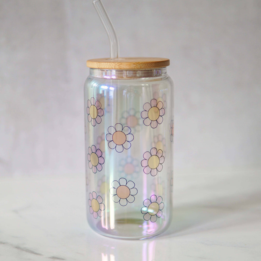 Spring All Over Daisies Iridescent Can Glass - Main Street Roasters
