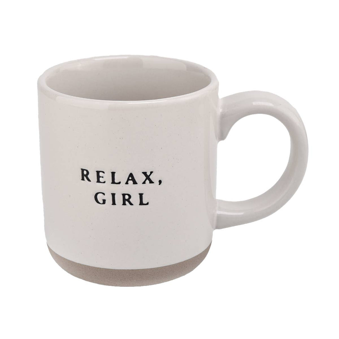 Sweet Water Decor - Relax Girl - Cream Stoneware Coffee Mug - 14 oz - Main Street Roasters